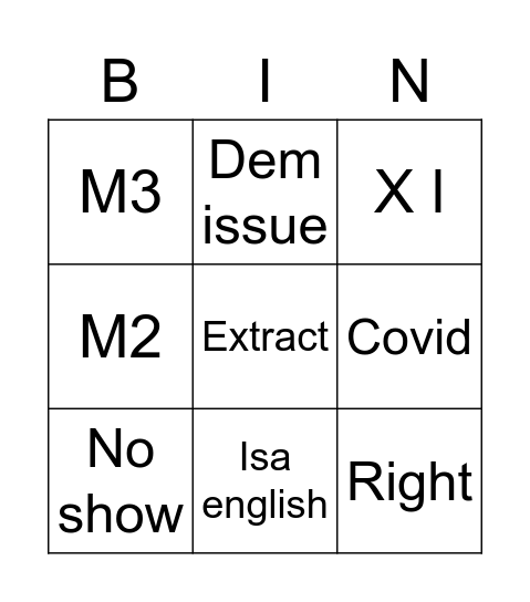 XFS Bingo Card