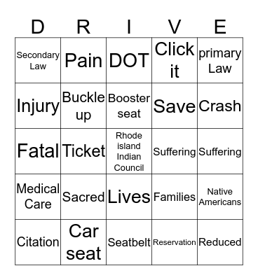 Seatbelt 1st Our Families Are Sacred Bingo Card