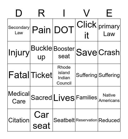 Seatbelt 1st Our Families Are Sacred Bingo Card