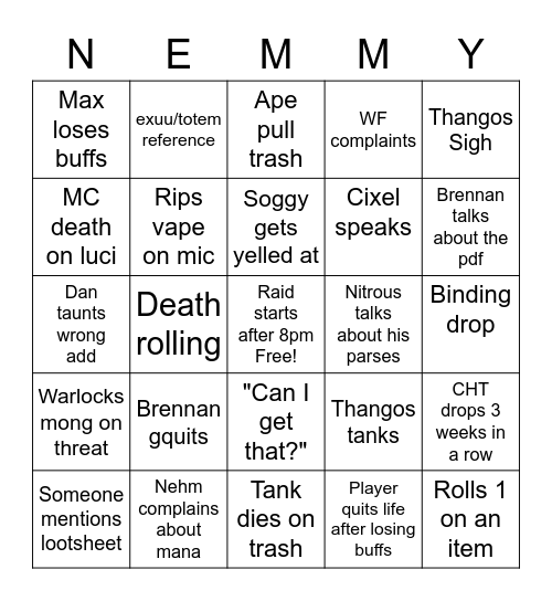 <Nemsis> Gaming Bingo Card
