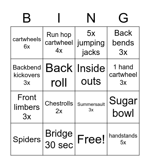 Tumbling 1 Bingo Card