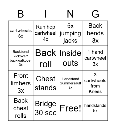 Tumbling 2 Bingo Card