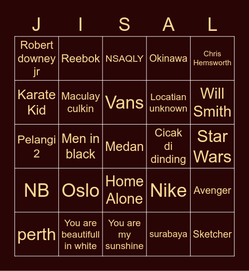 Haxen Sayang Bingo Card