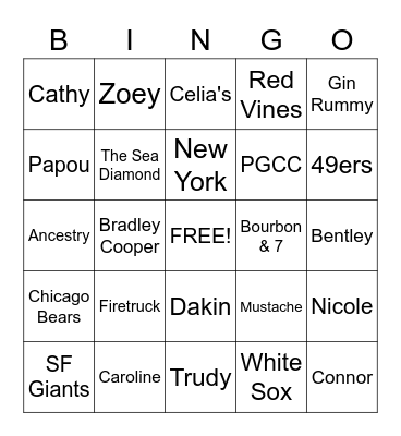 Family Bingo Card