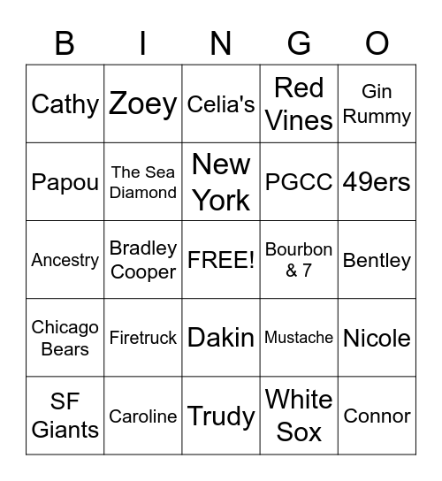 Family Bingo Card