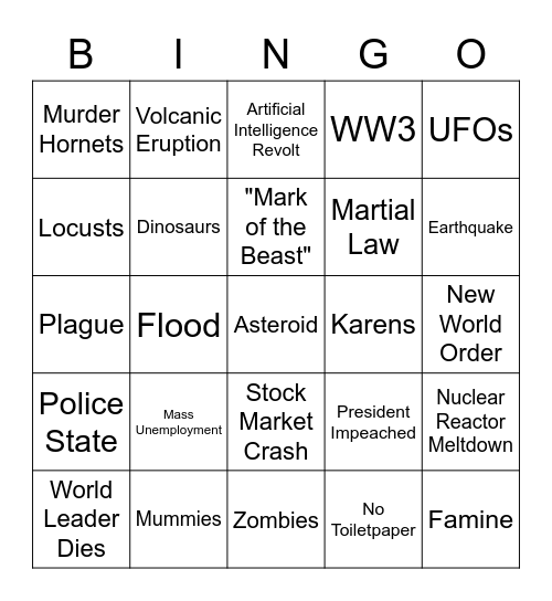 Apocalypse Bingo Card