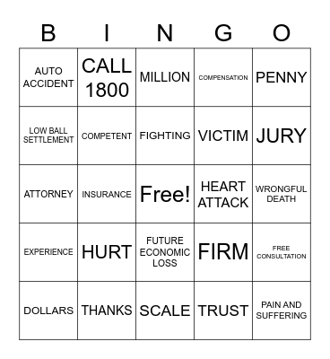 SLATER AND GORDON WORD BINGO Card