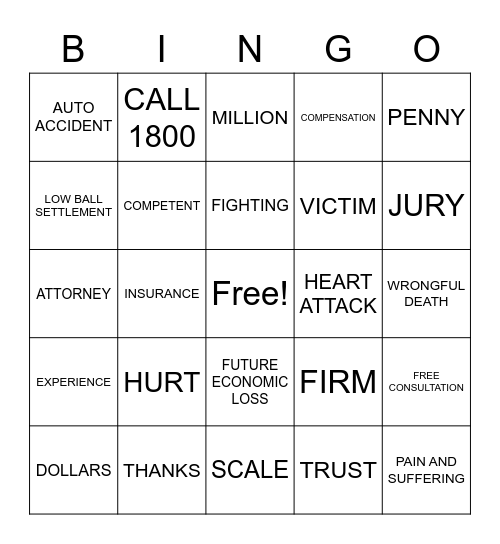 SLATER AND GORDON WORD BINGO Card