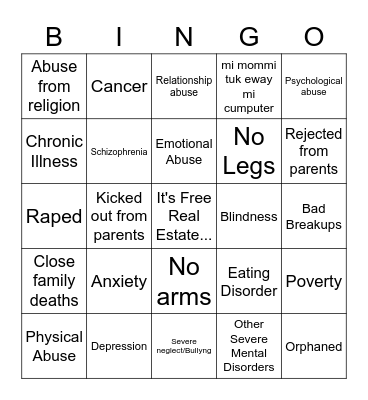 Childhood Trauma Bingo Card