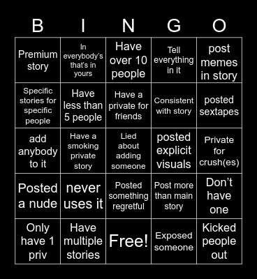 Private Story Bingo Card