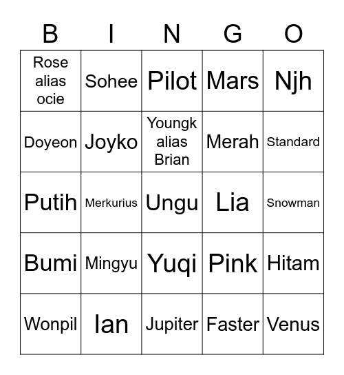 OCIE Bingo Card