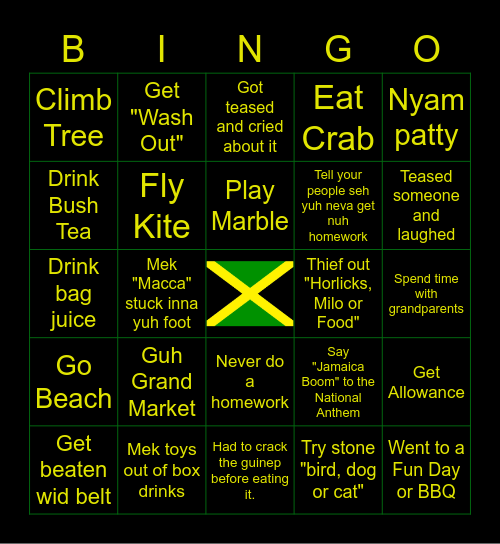 Jamaican Pickney Bingo Card