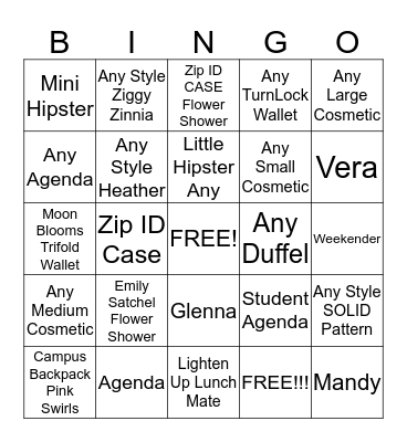 Morgan's VB Bingo Card