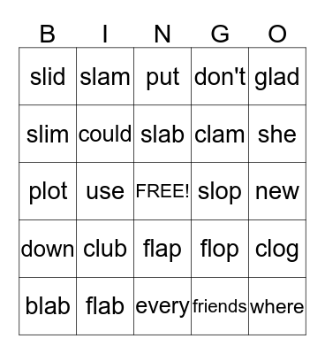 Initial l Blends Bingo Card