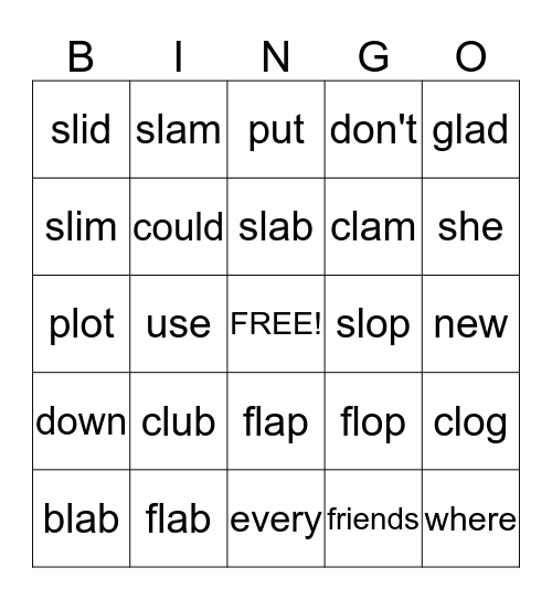 Initial l Blends Bingo Card