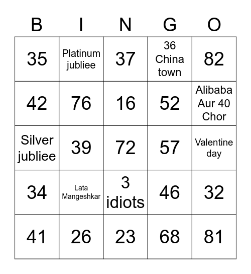 In Laws Housiee Bingo Card