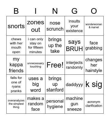 Samantha Kyra Alixis Thompson Bingo Card