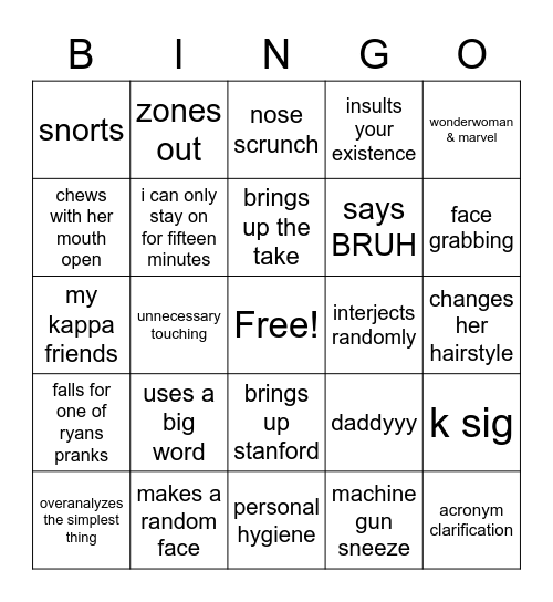 Samantha Kyra Alixis Thompson Bingo Card