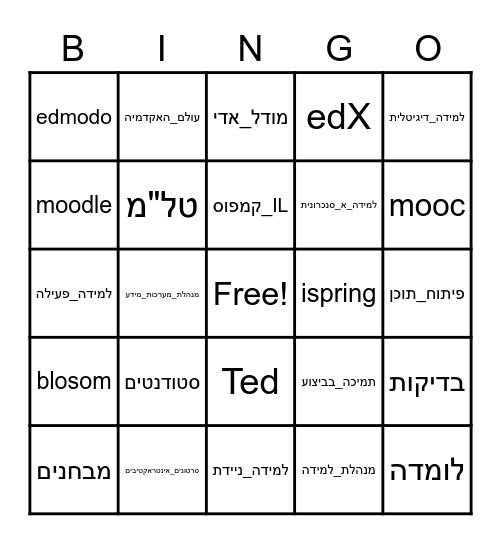 בינגו הלמידה הגדול Bingo Card