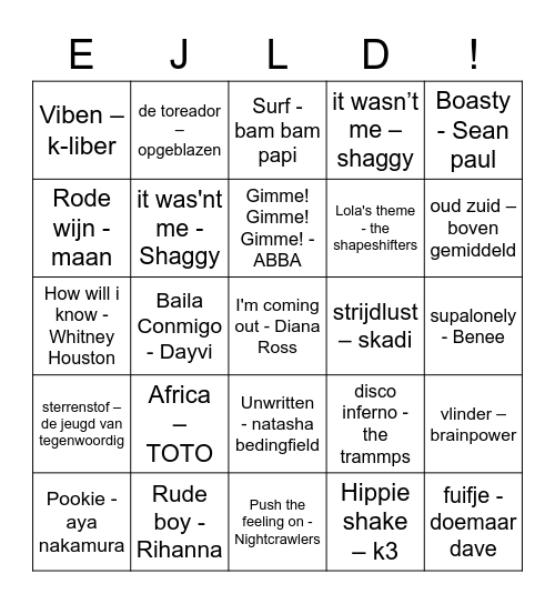 Disco Bingo Knetter gek Bingo Card