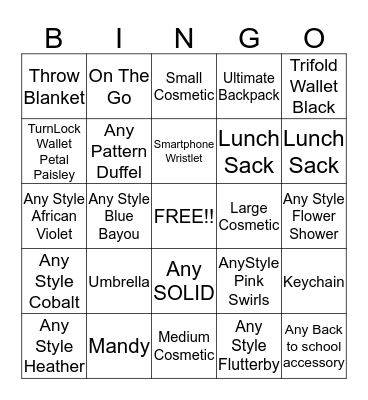Morgan's VB BINGO Card
