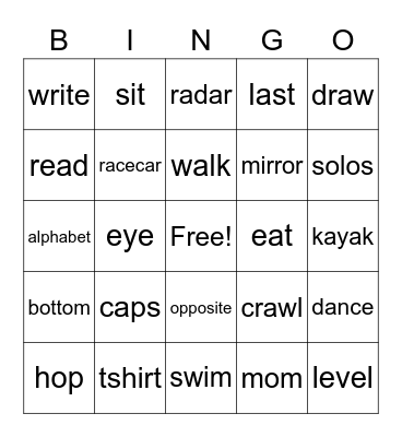 Backward Day Bingo Card