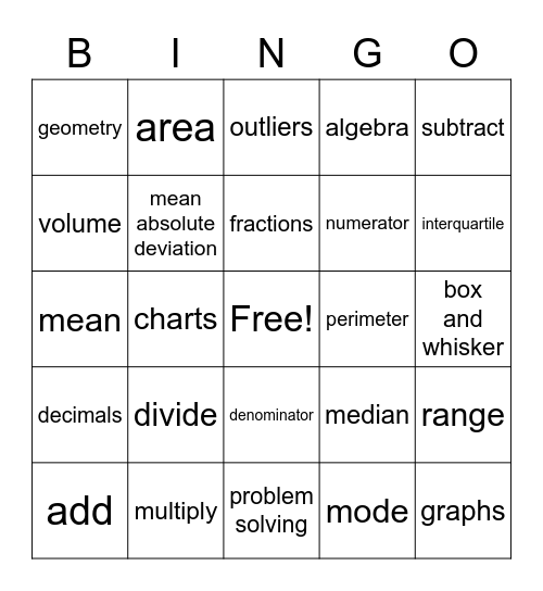 Math Lingo Bingo Card