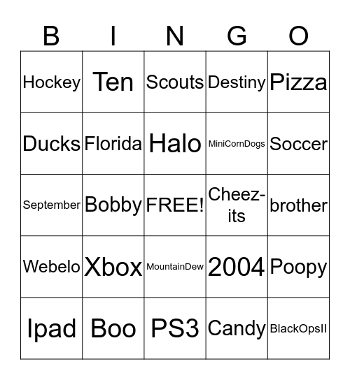 Santi Bingo Card