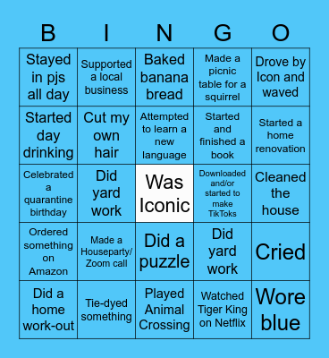 Icon Fitness Stay Home Bingo Card
