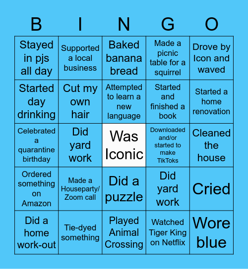 Icon Fitness Stay Home Bingo Card