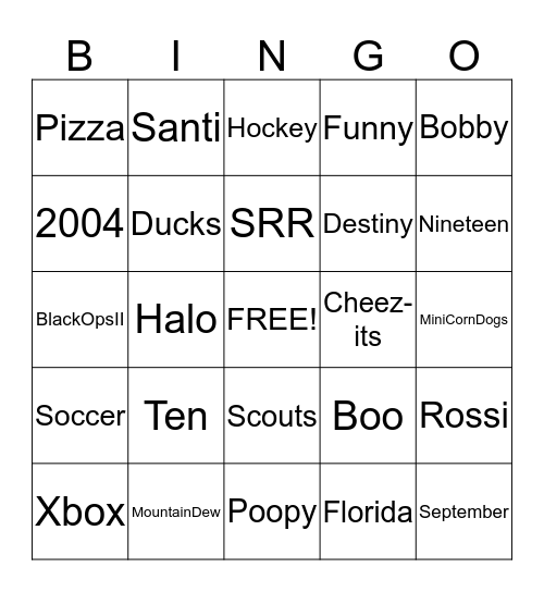 Santi Bingo Card