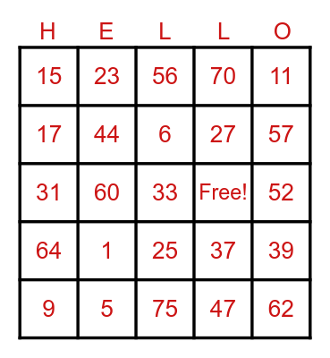 ZOOM ZOOM BINGO Card