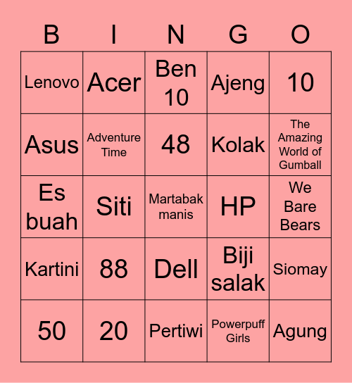 Punya Liana Bingo Card