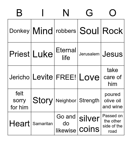 The Good Samaritan - Game 2 Bingo Card