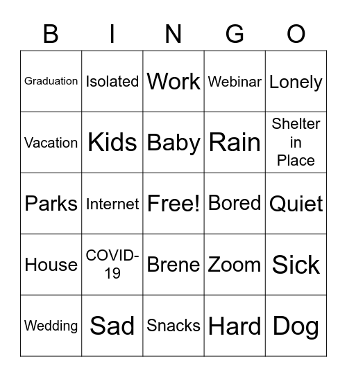 COVID-19 Party Bingo Card