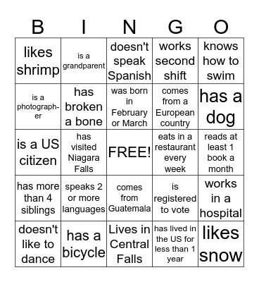 Find Someone Who Bingo Card