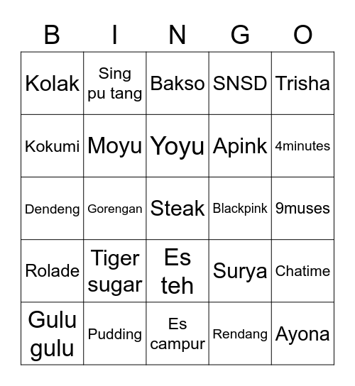 Punya Surya Bingo Card