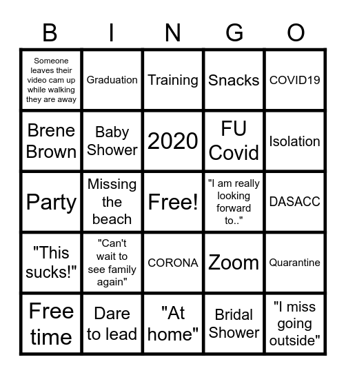 FU COVID Bingo Card