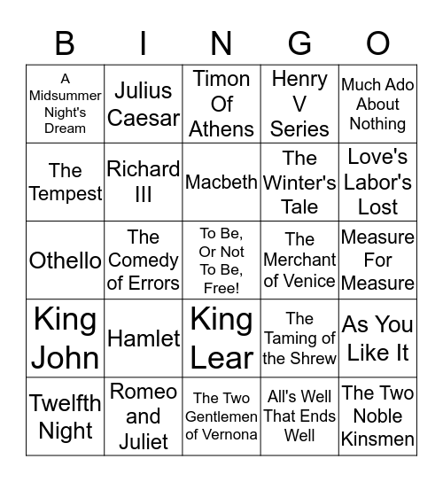 Shakespeare's Plays Bingo Card