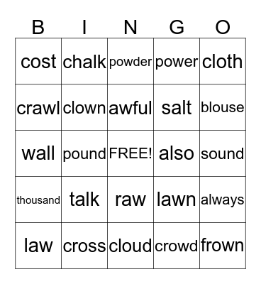 Lesson 10 spelling Bingo Card