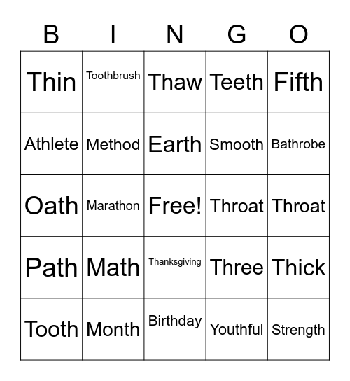 TH Bingo Card