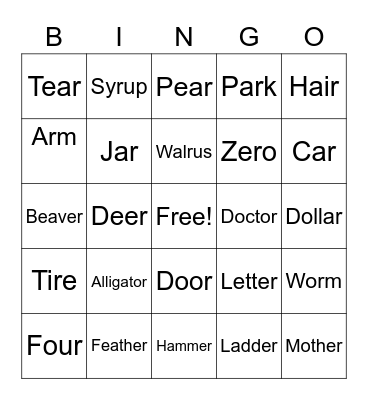 R Words Bingo Card
