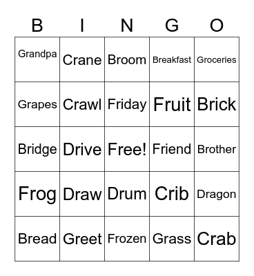 R Words Bingo Card