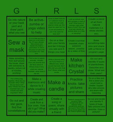Girl Scout Activity Bingo Card