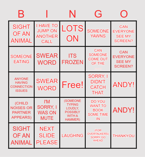 TEAM Bingo Card