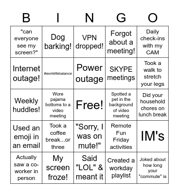 Remote Work Bingo! Bingo Card