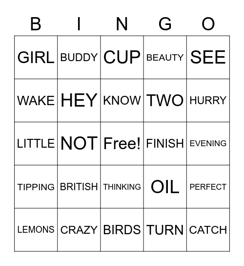 JO JO CARS BINGO Card