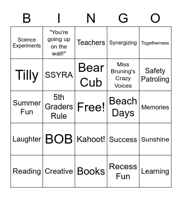 5th Grade Bear Cubs! Bingo Card