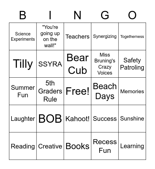 5th Grade Bear Cubs! Bingo Card