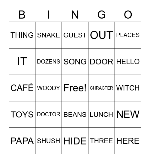 JO JO TOY STORY 4 BINGO Card